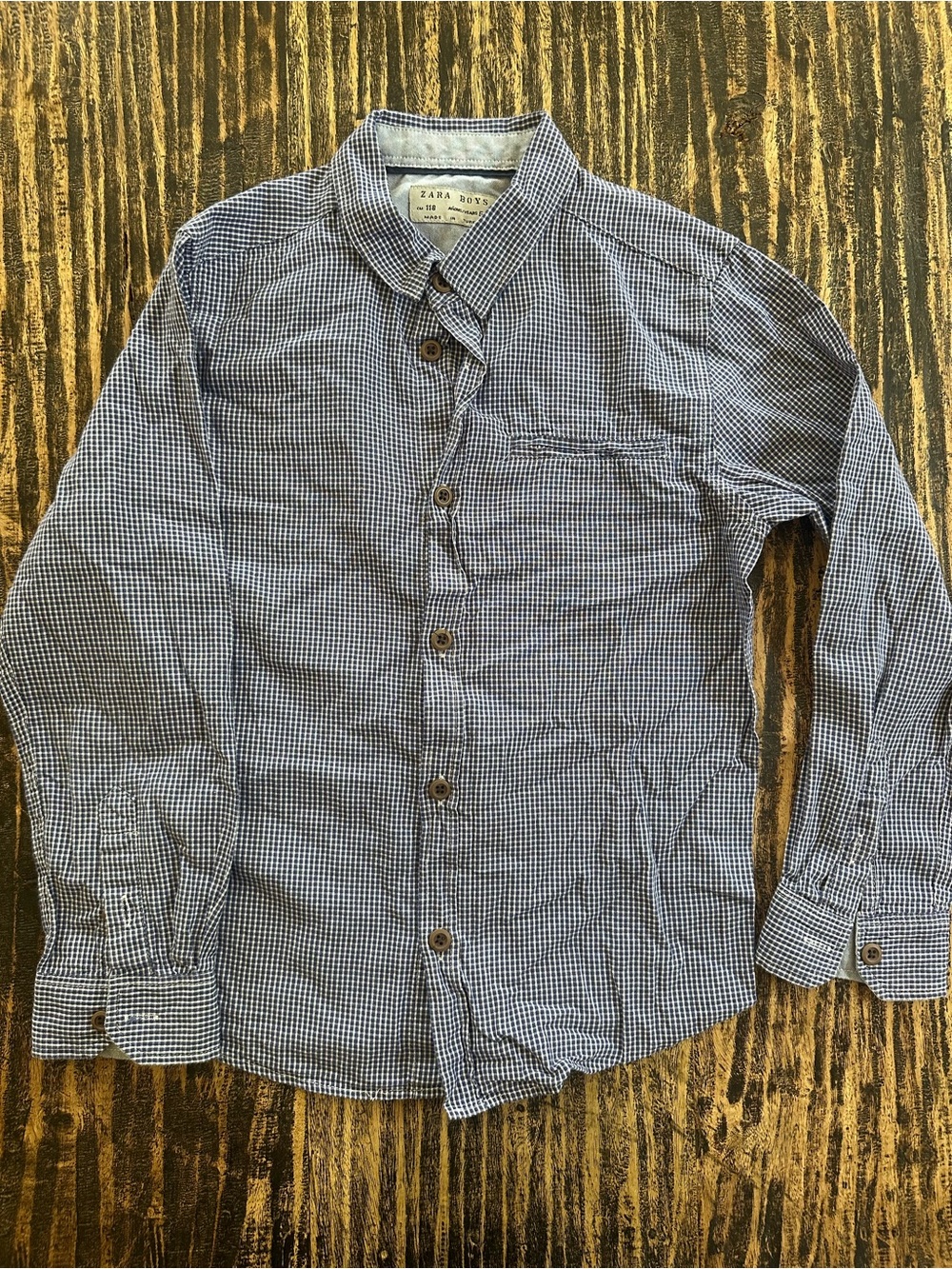 Zara Navy and White Checked Button-Down Shirt